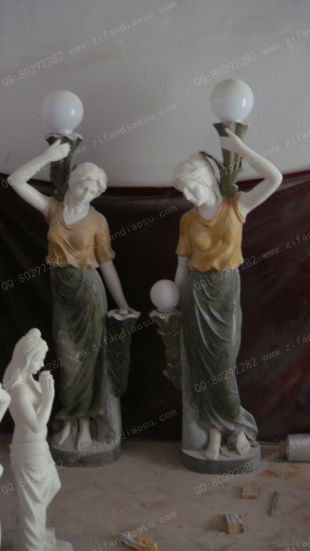 European lamp statue, Stone lamp statueMarble lamp statue - DR031